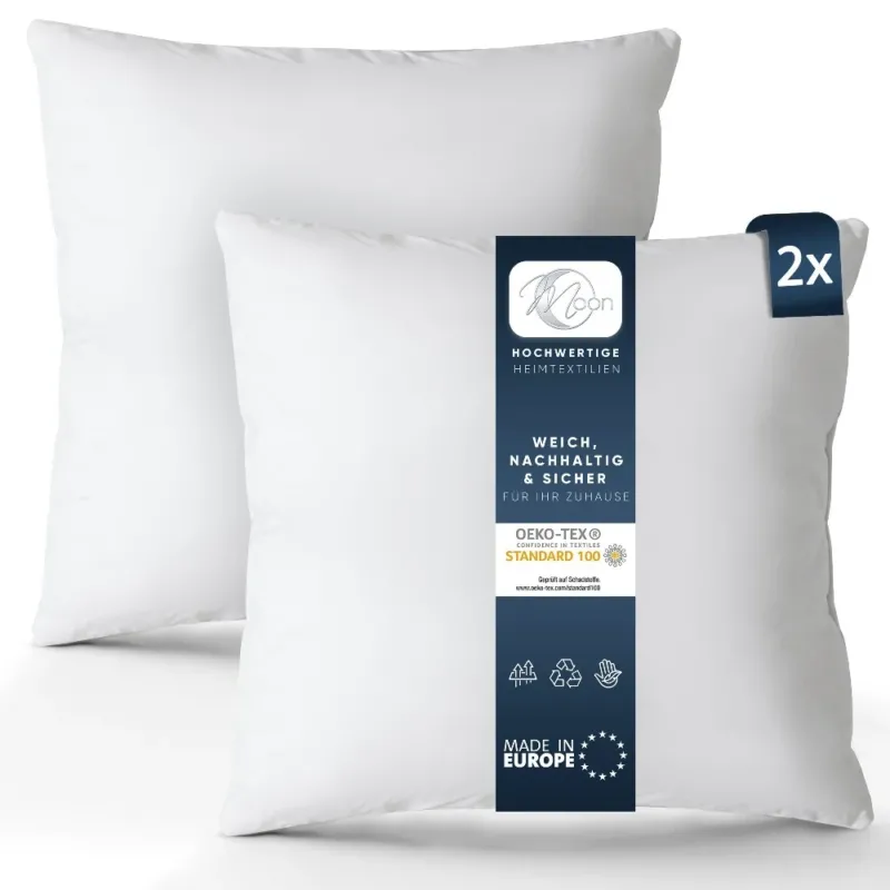 MOON Luxury Perkal 2er Pack Füllkissen Innenkissen Sofakissen extra fest gefüllt 100% Baumwolle