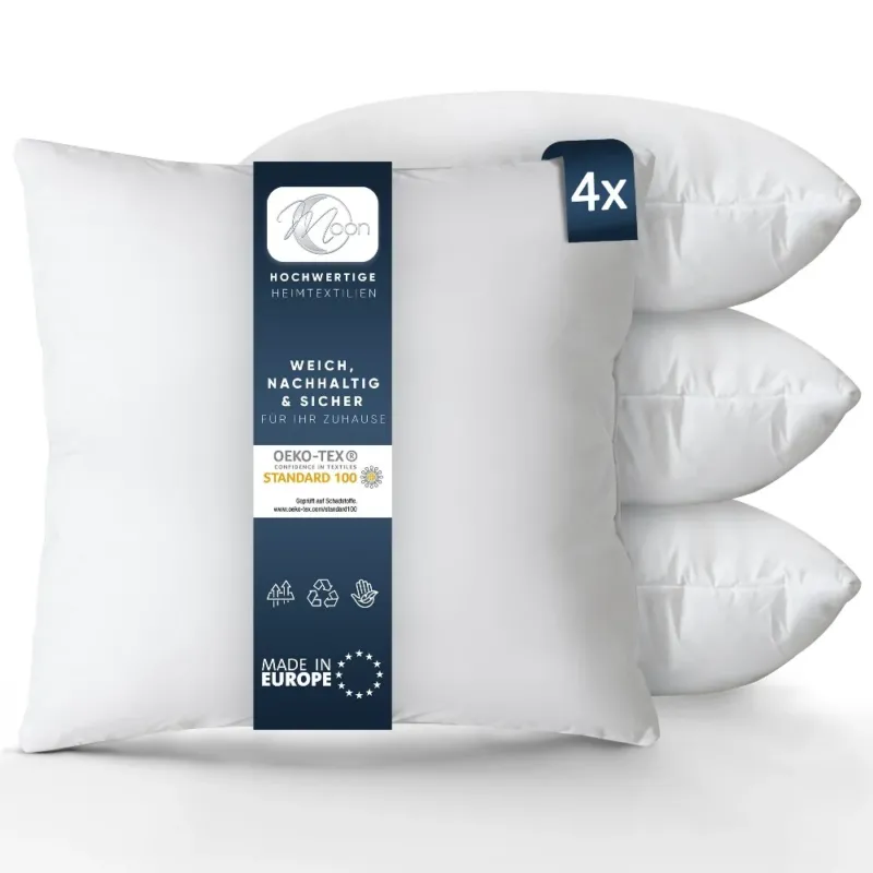 MOON Luxury Perkal 4er Pack Füllkissen Innenkissen Sofakissen extra fest gefüllt 100% Baumwolle