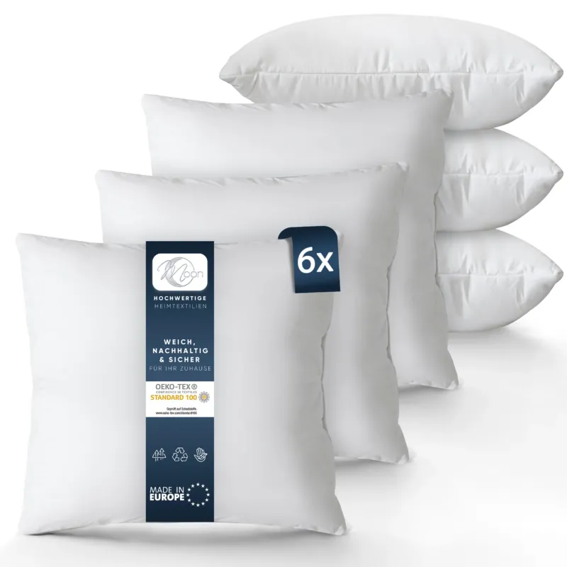 MOON Luxury 6er Pack Perkal Füllkissen, Innenkissen, Sofakissen mit Hülle aus 100% Baumwolle