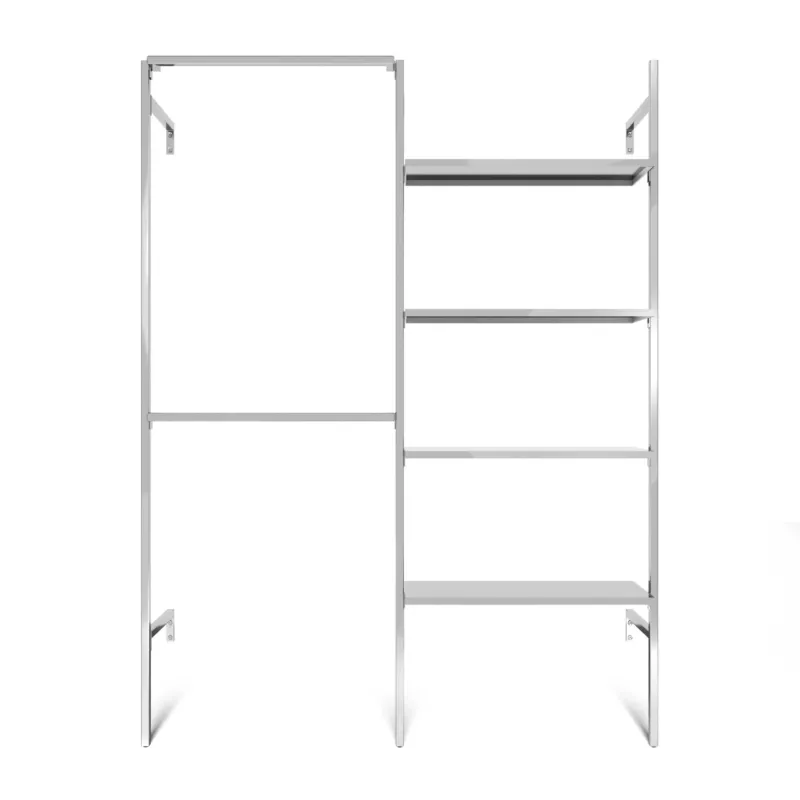 Frame Chrome Walk-In Garderobensystem in 2 Reihen - (2 rails / 4 Regale) flexibler Kleiderständer in Chrom