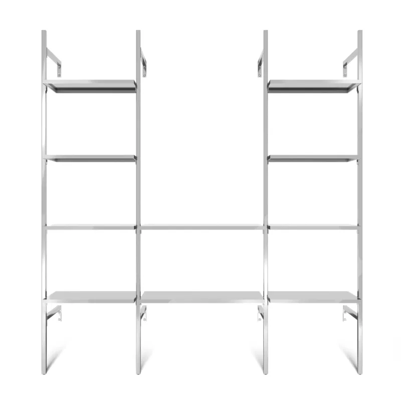 Frame Chrome Walk-In Garderobensystem in 3 Reihen - (4 Regale / 2 Regale / 4 Regale) komplettes Aufbewahrungssystem in Chrom