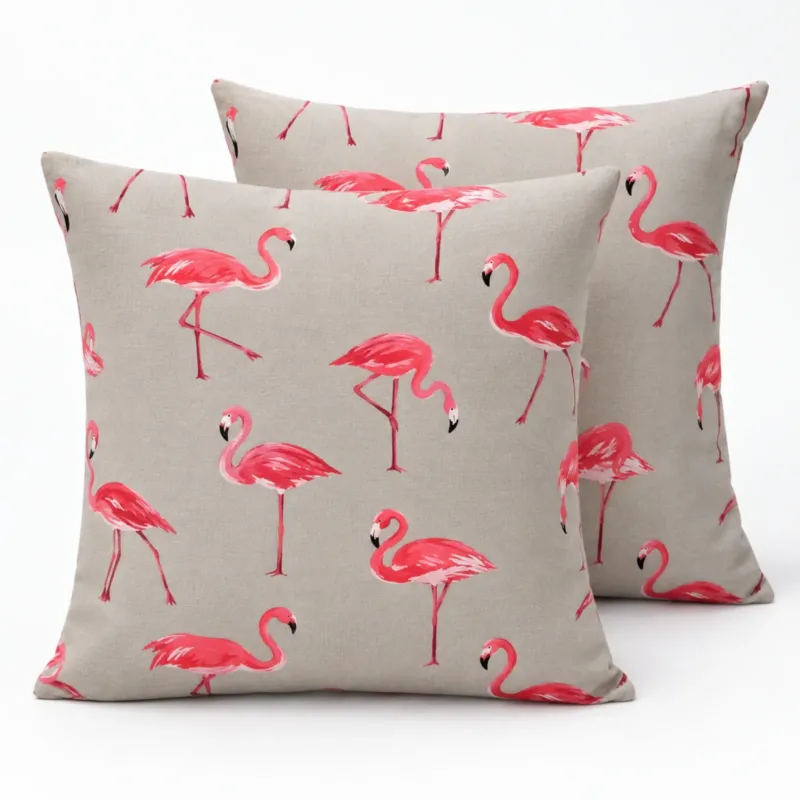 Flamingo Kissenhülle 2er Pack 50x50 cm Baumwollmischung Kissenbezug-grau