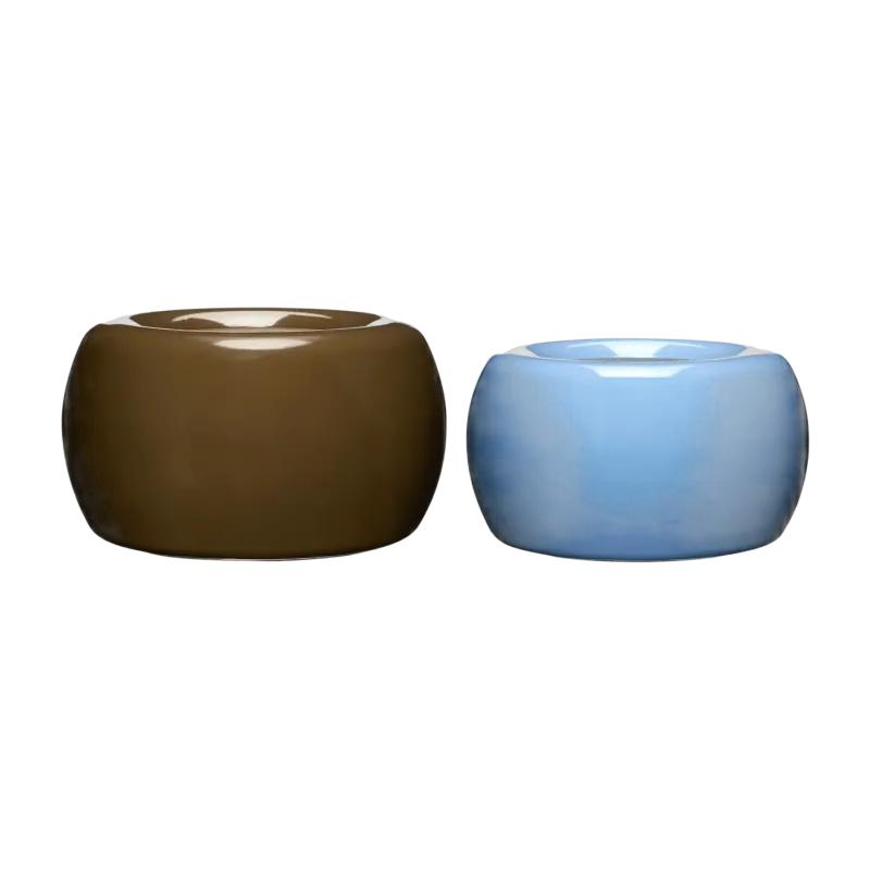 2 Cache-pots en métal bleu et marron Maru - Hübsch - The Cool Republic