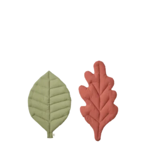 2 Coussins feuilles d’automne en coton recyclé bio vert et terracotta Leaf - Ferm Living - The Cool Republic