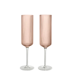 2 Flûtes de champagne en verre soufflé recyclé rose Ripple - Ferm Living - The Cool Republic