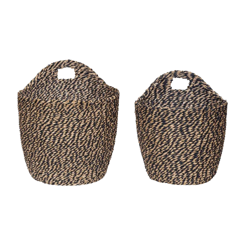 2 paniers en cordon de papier mélangé noir et rose avec anse- Hübsch - The Cool Republic