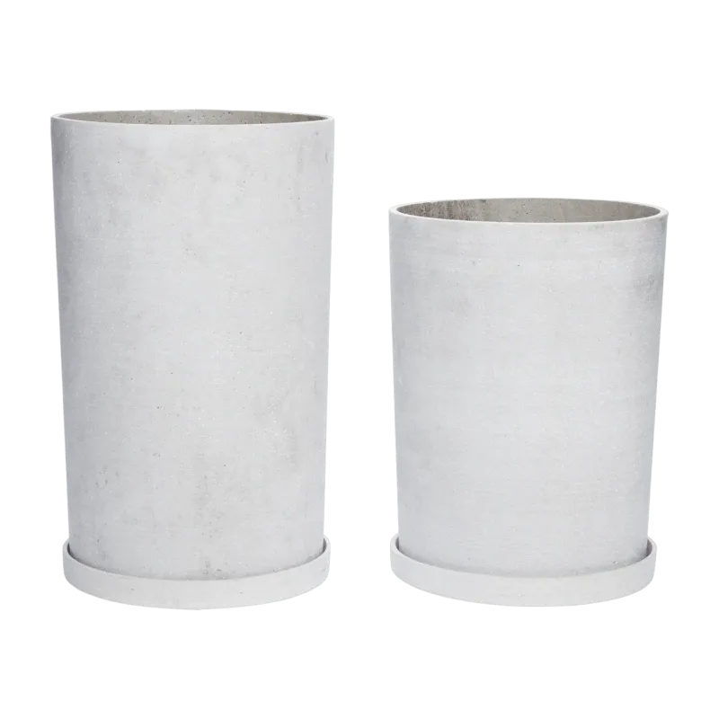 2 pots allongés avec soucoupe en pierre grise - Hübsch - The Cool Republic