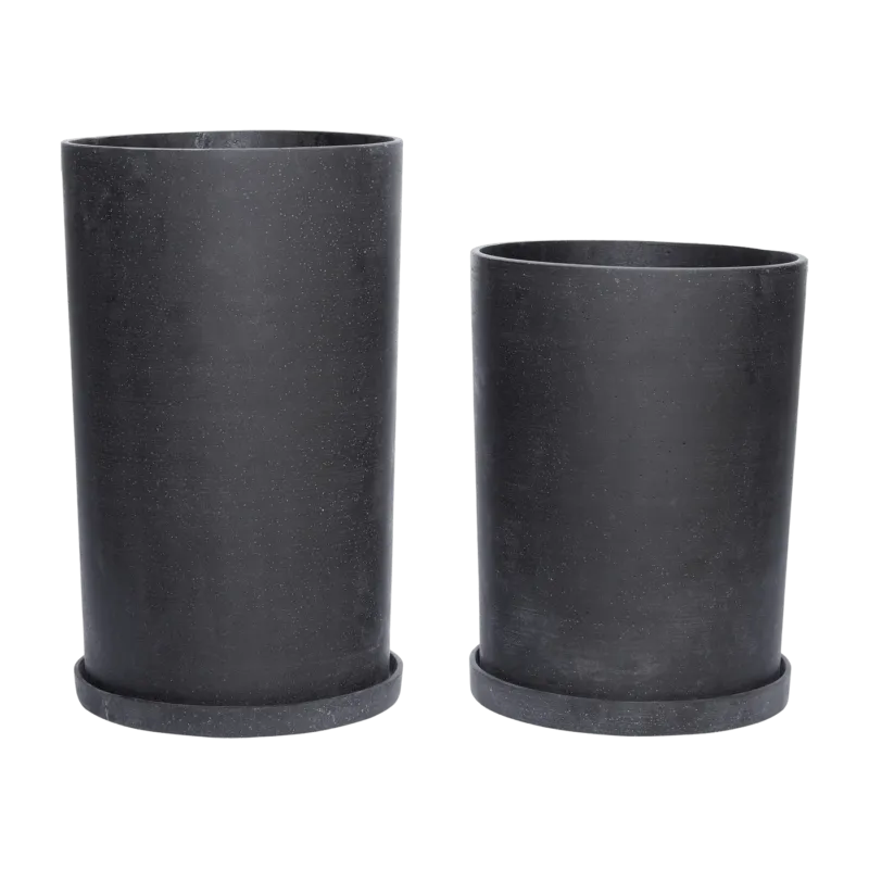 2 pots allongés avec soucoupe en pierre noire - Hübsch - The Cool Republic
