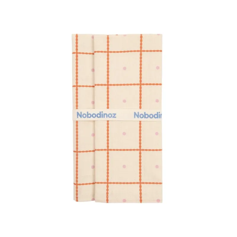 2 serviettes de table en popeline de coton bio à carreaux rouge et rose 45 x 45 cm - Nobodinoz - The Cool Republic