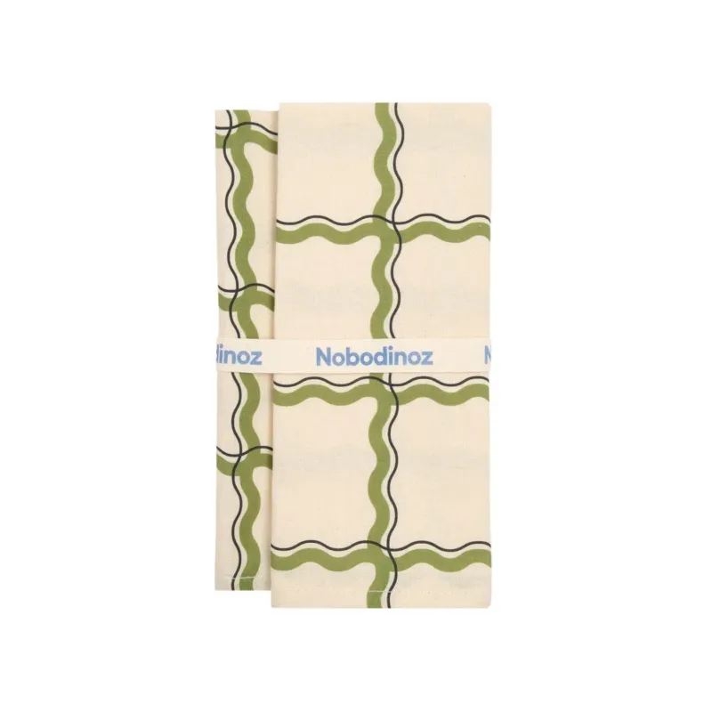 2 serviettes de table en popeline de coton bio à carreaux vert et bleu 45 x 45 cm - Nobodinoz - The Cool Republic