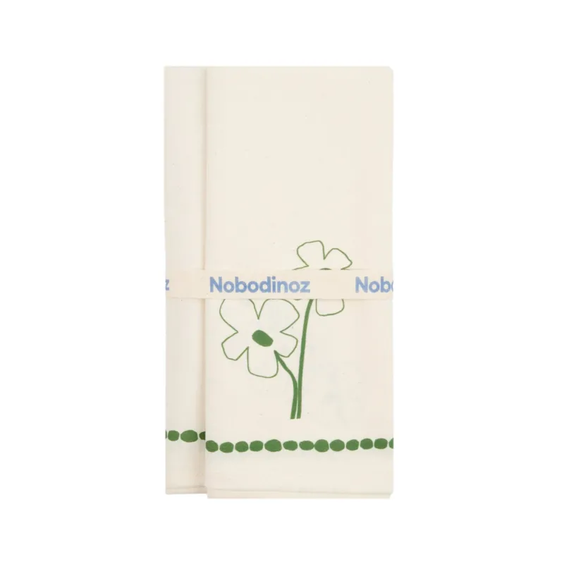 2 serviettes de table en popeline de coton bio à fleurs vert 45 x 45 cm - Nobodinoz - The Cool Republic