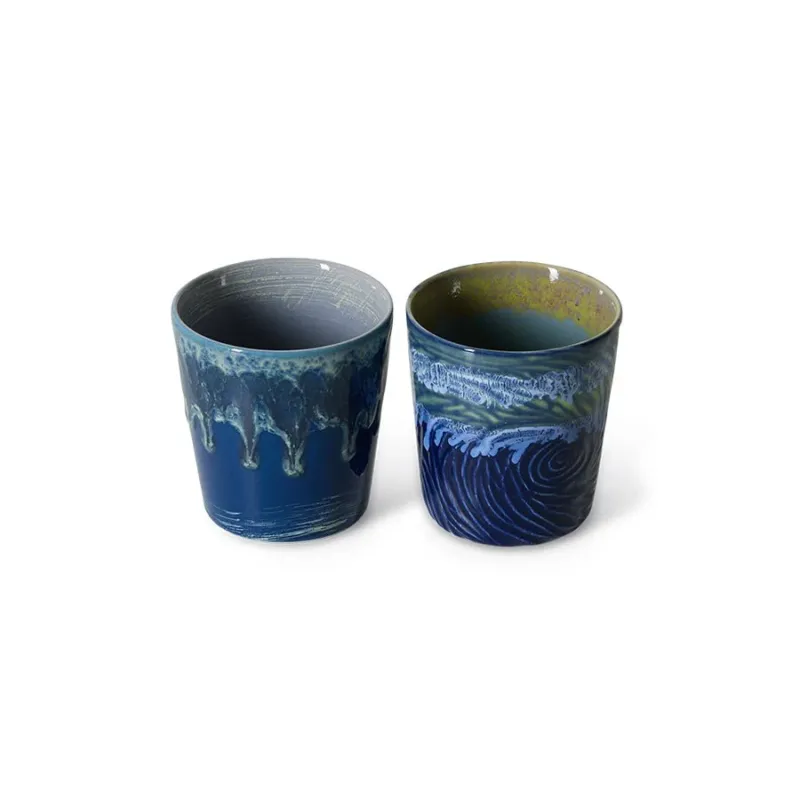 2 Tasses à café en grès bleu foncé Van Gogh 7,5x8cm 230ml Vaisselle 70s - HKLiving - The Cool Republic