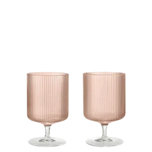 2 Verres à vin en verre soufflé recyclé transparent rose 7,5 x 12,5 cm Ripple - Ferm Living - The Cool Republic