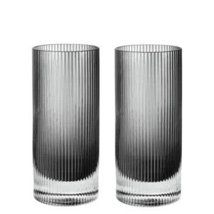 2 Verres hauts en verre soufflé recyclé gris fumé 7 x 16 cm Ripple - Ferm Living - The Cool Republic