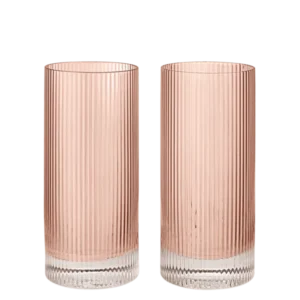 2 Verres hauts en verre soufflé recyclé rose 7 x 16 cm Ripple - Ferm Living - The Cool Republic