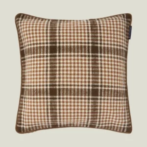 LEXINGTON Karierte Kissenhülle aus recycelter Baumwolle, braun/fudge/hellbeige