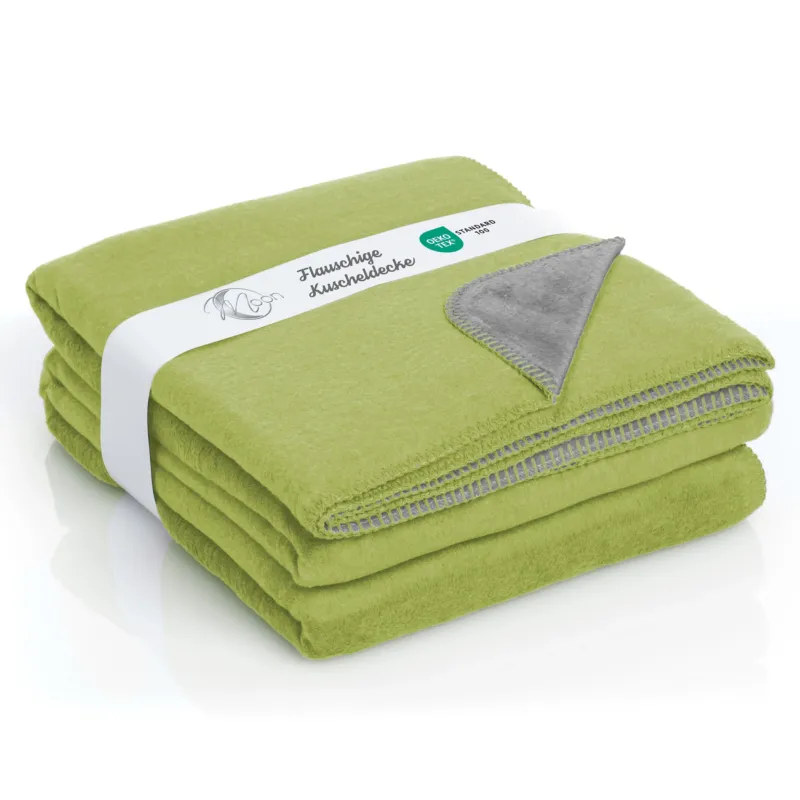 Moon Doubleface Kuscheldecke Wohndecke Baumwollmix ca 220x240cm gekettelter Rand
