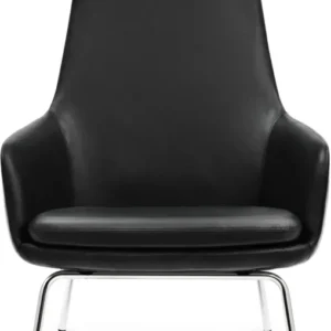 Fauteuil haut avec pieds en chrome et assise en cuir noir Era - Normann Copenhagen