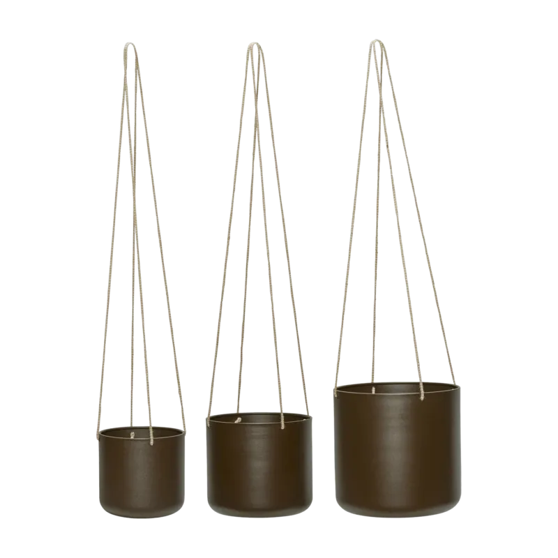 3 Pots suspendus ronds en coton marron Bloom - Hübsch - The Cool Republic