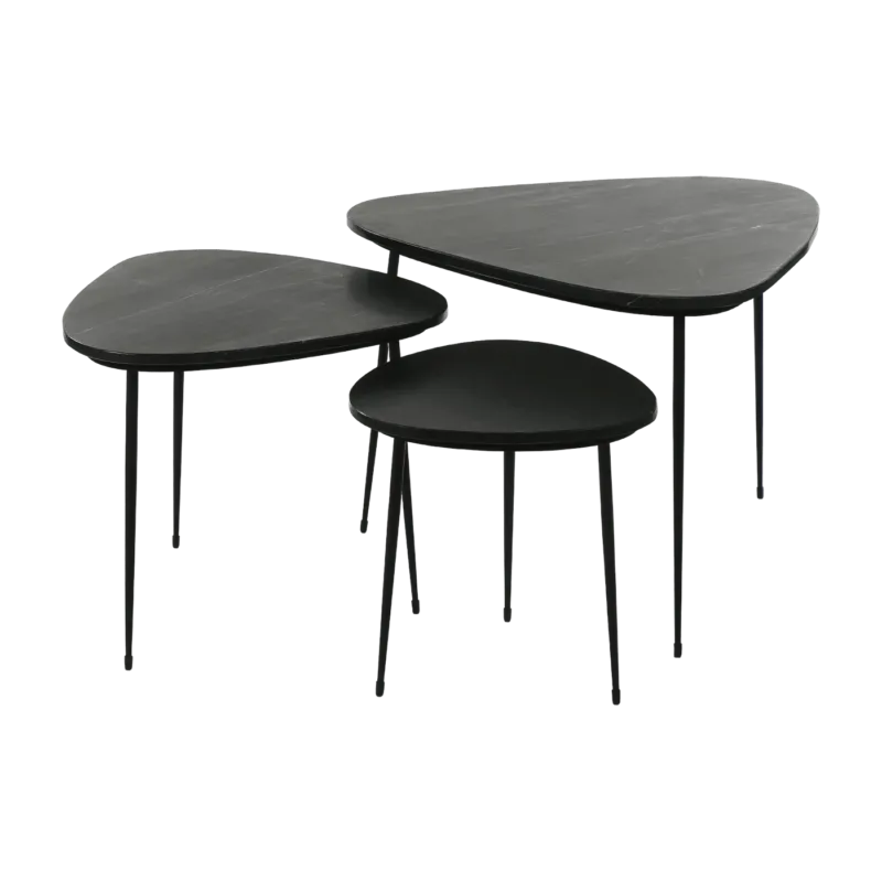3 Tables d'appoint en marbre noir naturel Axio - Pomax - The Cool Republic