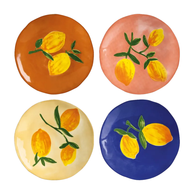 4 Assiettes colorées motifs citrons - &Klevering - The Cool Republic