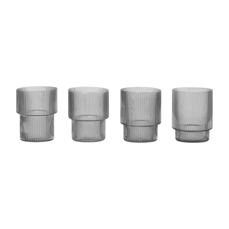 4 Verres à eau gris fumé 20cl Ripple - Ferm Living - The Cool Republic