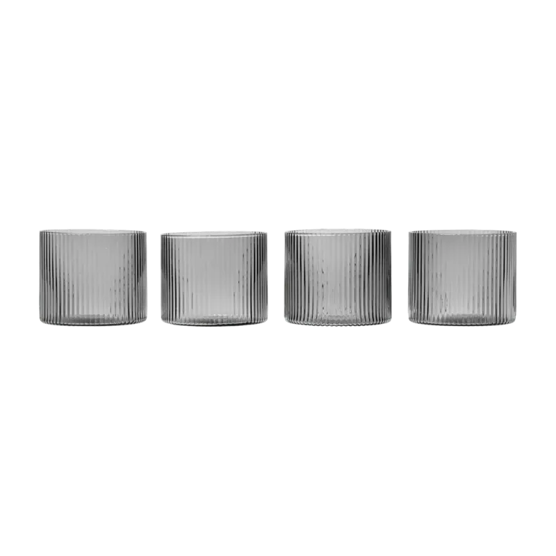 4 verres gris fumé Ripple Low - Ferm Living - The Cool Republic