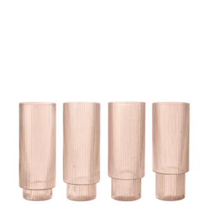 4 Verres hauts en verre soufflé recyclé rose 6 x 14 cm Ripple - Ferm Living - The Cool Republic