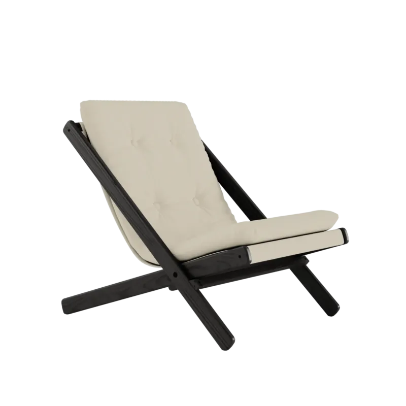 Chaise pliante en hêtre noir et matelas en coton beige 65x88x75cm Boogie raw - Karup Design