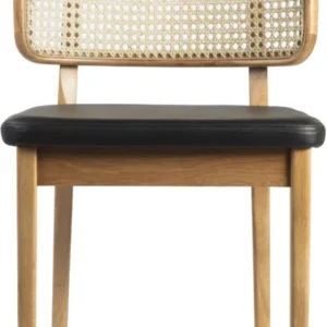 Chaise en chêne naturel et cuir noir Cannage - RED Edition