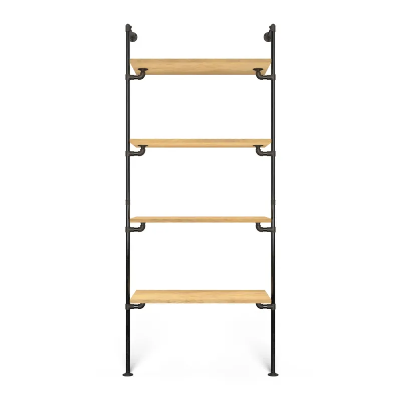 Original Walk-In 1 Reihe Kleiderstangensystem - (4 Regale) mit schwarzem Metallrahmen und Holzablagen für flexible Aufbewahrung