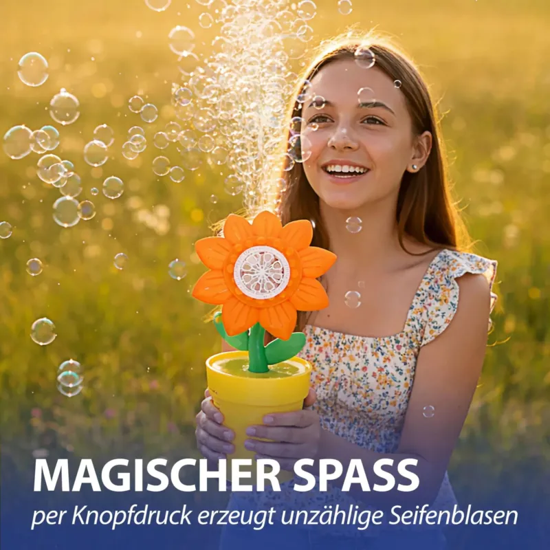 Seifenblasen-Blumentopf mit LED – Orange Blüte • Cepewa