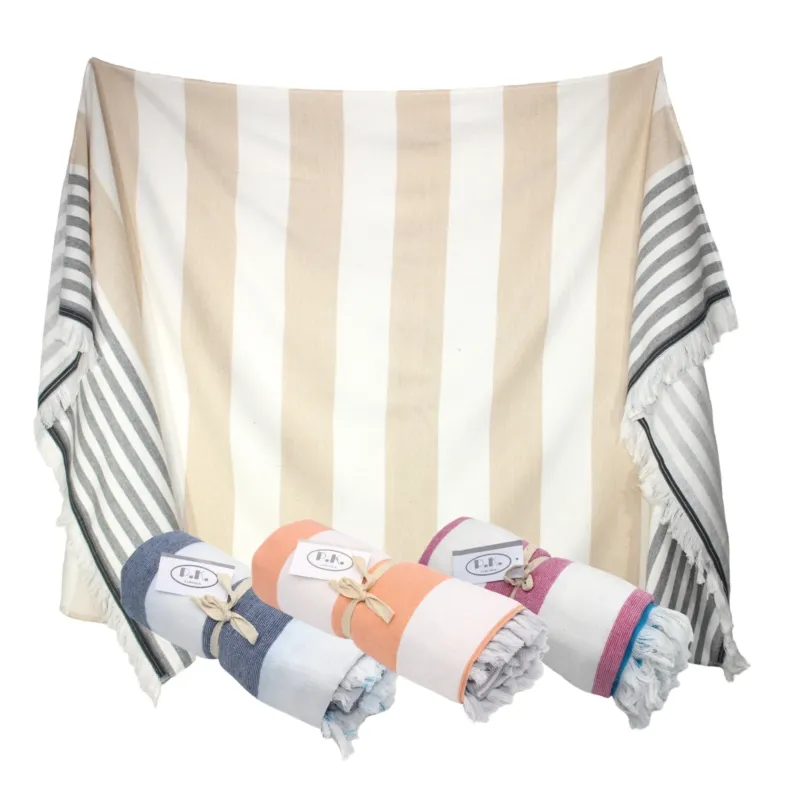 P.K. Collection Hamamtuch gestreift Pestemal Tuch mit Frottee 90x180 cm Fransen Strandtuch