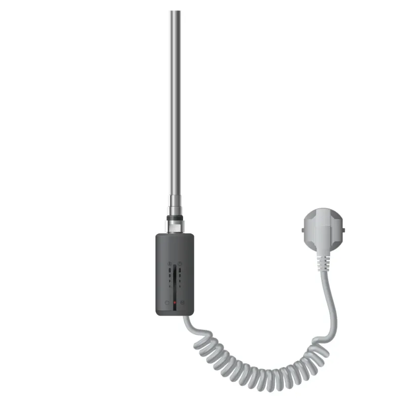 Ein Heizstab in Anthrazit mit einem Kabel und einem Stecker.