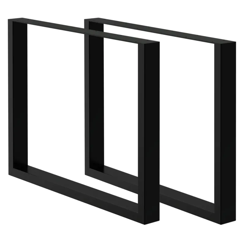 Zwei schwarze Tischgestelle in rechteckiger Form.