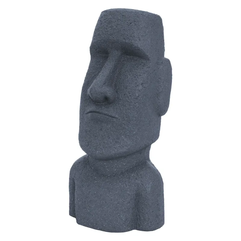 Dunkle Moai-Statue auf weißem Hintergrund.