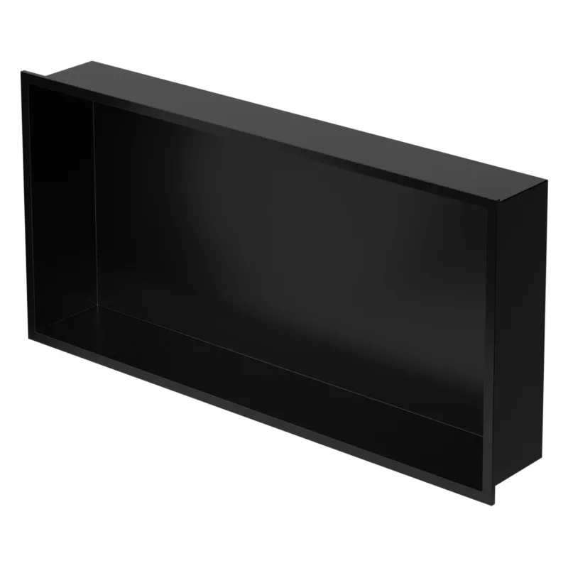 Schwarze Wandnische ohne Inhalt, rechteckige Form.