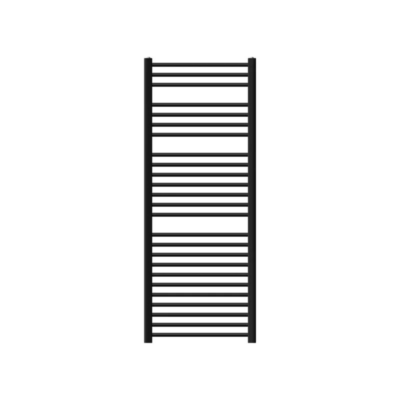 Schwarzer Handtuchwärmer mit mehreren horizontalen Stangen.