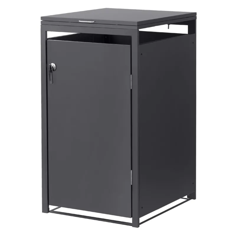 Mülltonnenbox mit geschlossener Tür, schlichtes Design, anthrazitfarben.