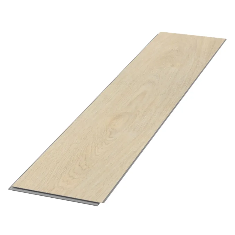 Ein heller Laminatboden in Holzoptik, länglicher Bodenbelag.