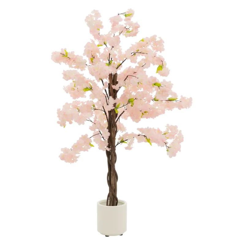 Kunstbaum mit rosa Blüten, Höhe 120 cm, Topf in schwarz.