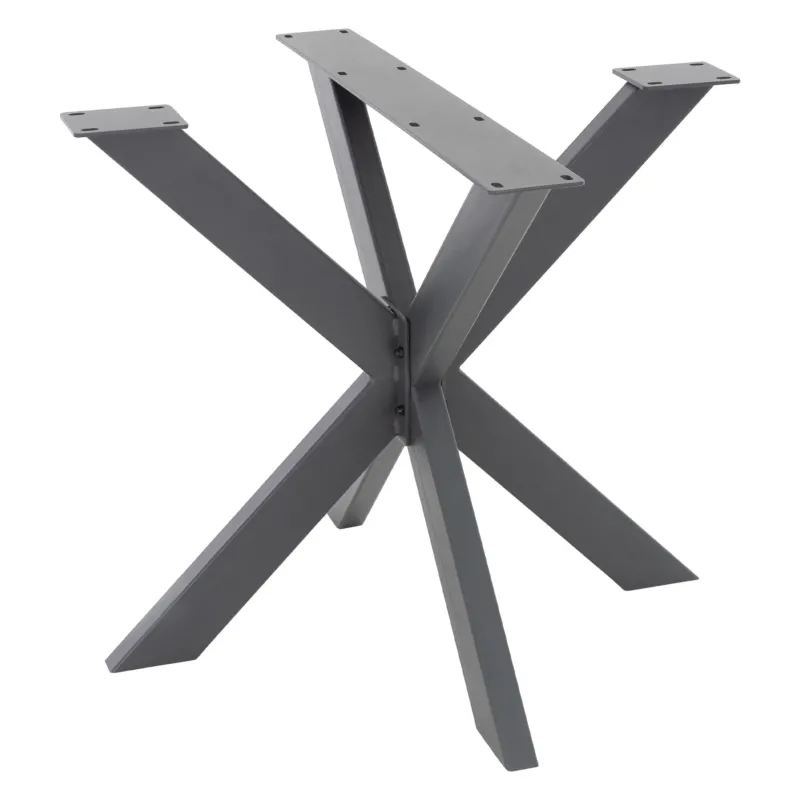 Schwarzer Tischfuß in X-Form aus Metall.