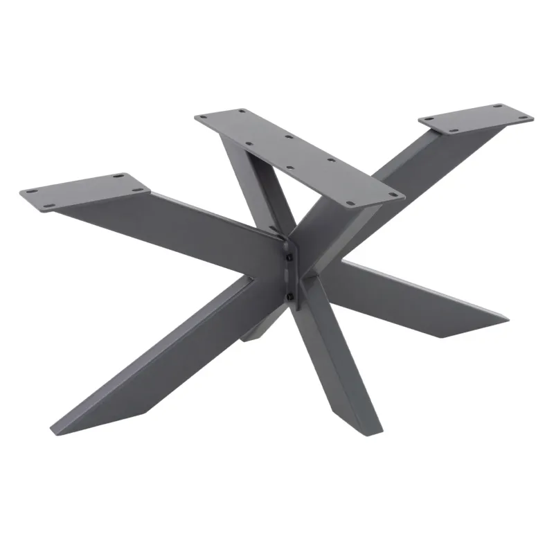Tischgestell mit X-förmigen Beinen in dunklem Metall.