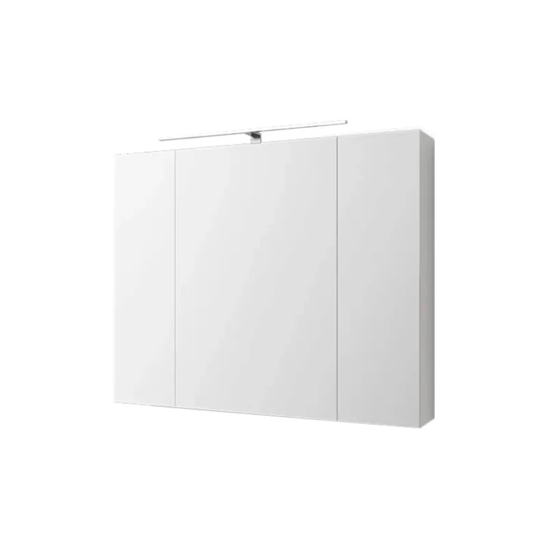 Weißer Wandschrank mit drei Türen, flache Oberfläche, ohne sichtbare Griffe.