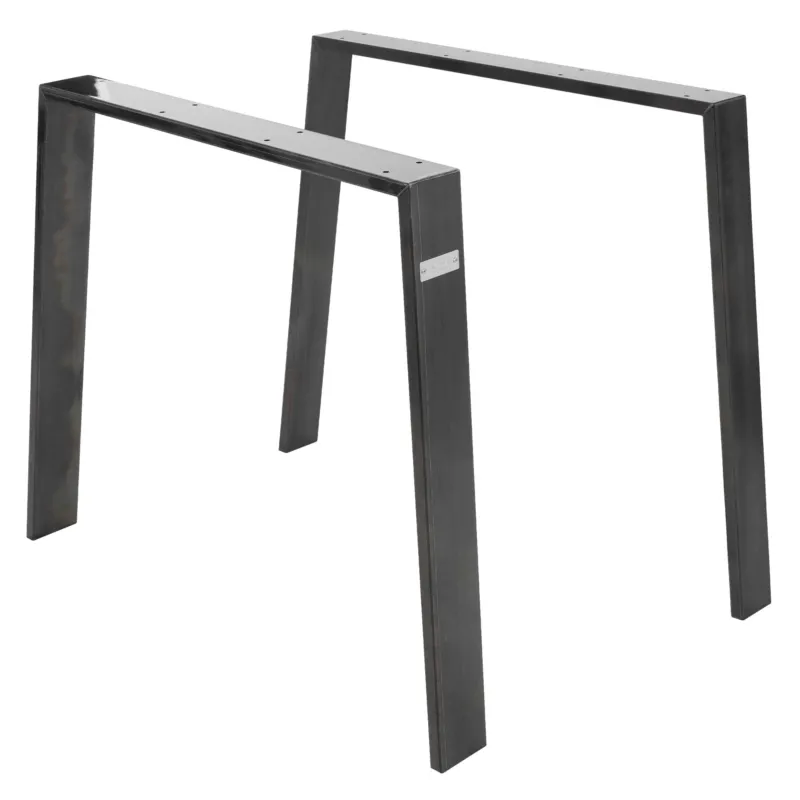 Zwei schwarze Tischbeine aus Metall, rechteckige Form.