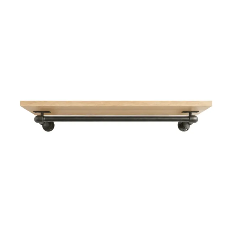 Original Marlow - an der Wand befestigte Kleiderstange mit Regal aus Holz und schwarzem Metall für platzsparende Ordnung