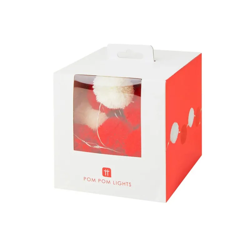 Red & White Pom Pom LED-Lichterkette 2 m • Talking Tables