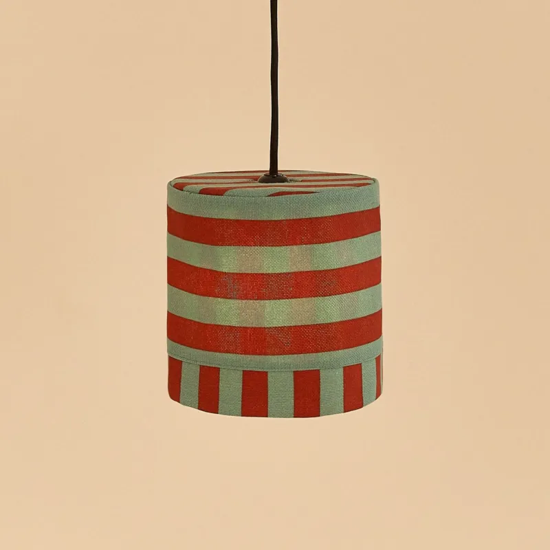 Abat-jour pour suspension en coton bio à rayures bleu vert et rouge 20 cm Linda - Nobodinoz - The Cool Republic