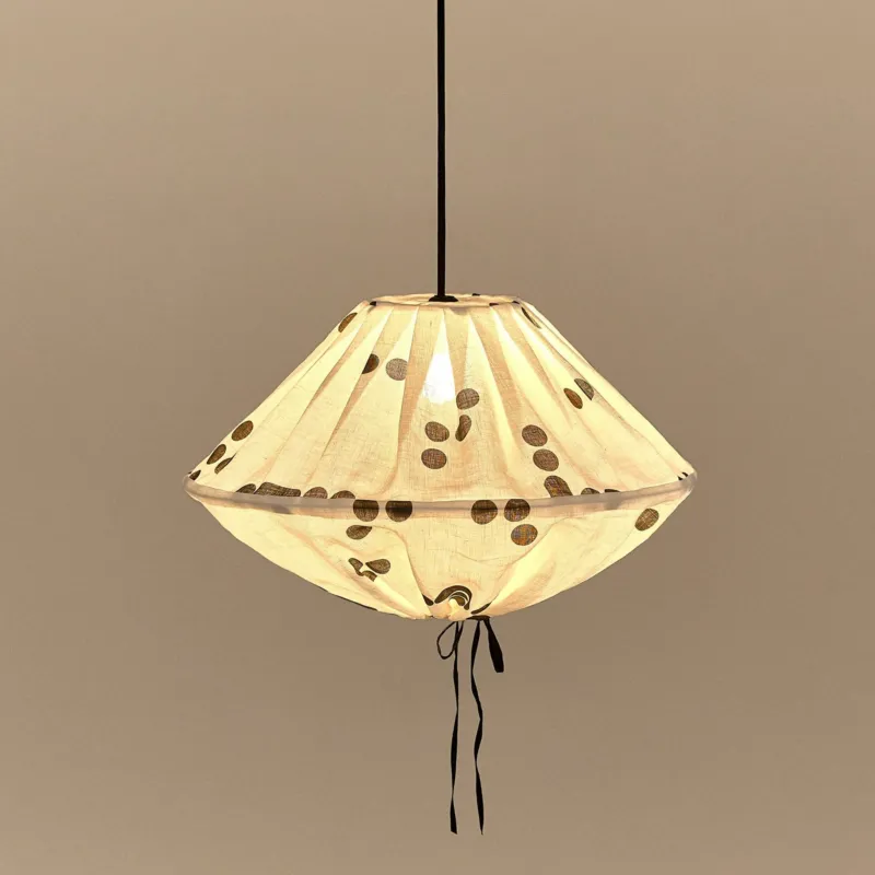 Abat-jour pour suspension en lin français à pois noirs 50 cm Yumi - Nobodinoz - The Cool Republic