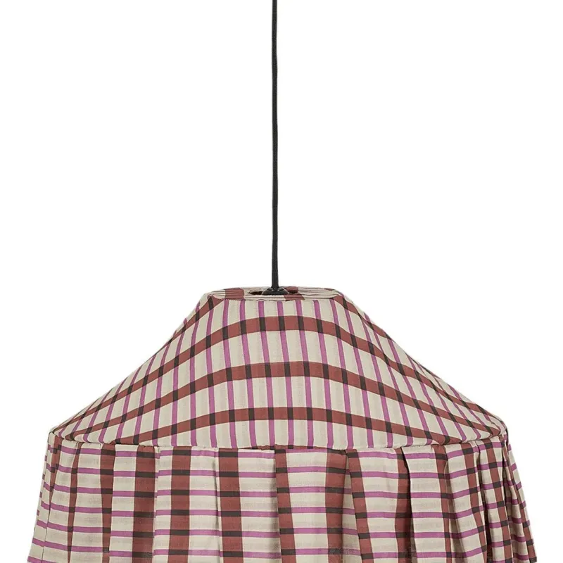Abat-jour pour suspension en voile de coton bio à carreaux marron et violet 50cm Nicole - Nobodinoz - The Cool Republic